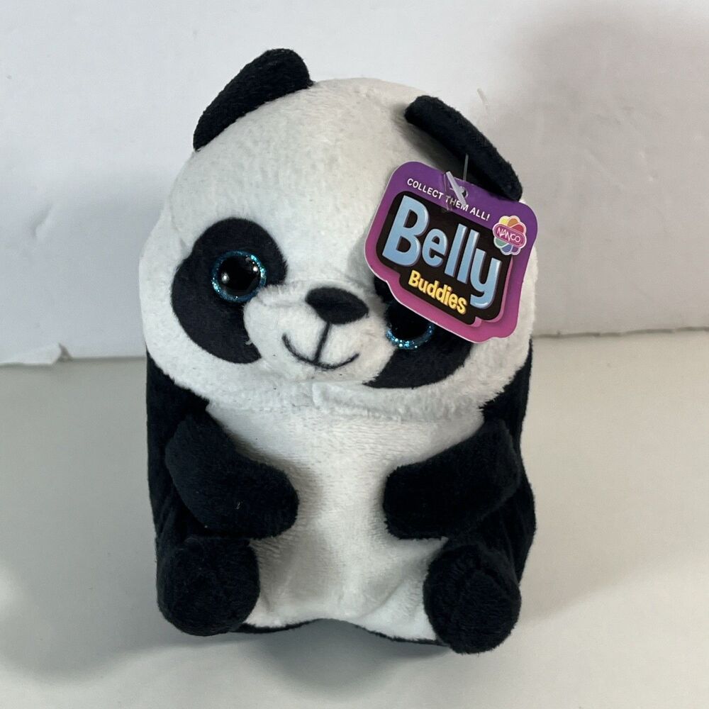 Nanco Belly Buddies Panda Bear 6” Blue Glitter Eyes Plush Stuffed Animal. NWTS